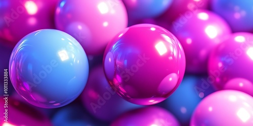 Colorful glossy spheres in pink and blue hues.