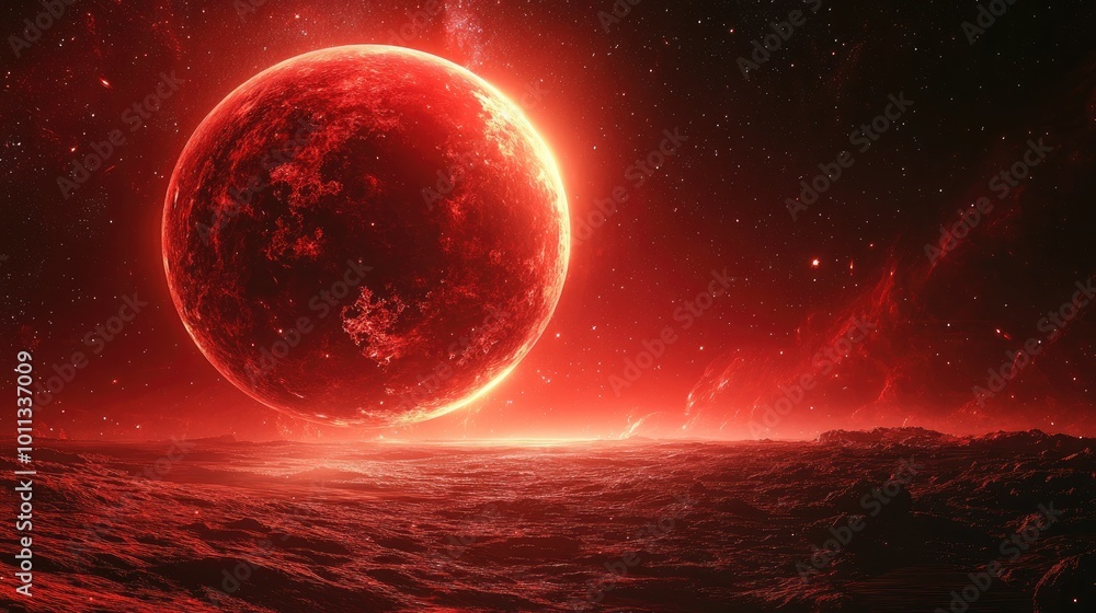 Stunning red planet in the vast cosmos Concept of a journey to an extraordinary world The crimson orb in a star filled sky Stunning red planet in the vast cosmos Concept of a journey to an extraordinary world The crimson orb in a star filled sky
