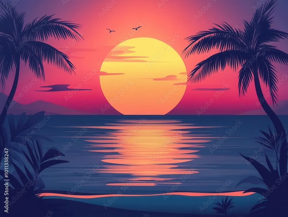 © Nayotsaphon - sunset over the sea flat design front view evening beach cartoon drawing Splitcomplementary color scheme © Nayotsaphon - sunset over the sea flat design front view evening beach cartoon drawing Splitcomplementary color scheme