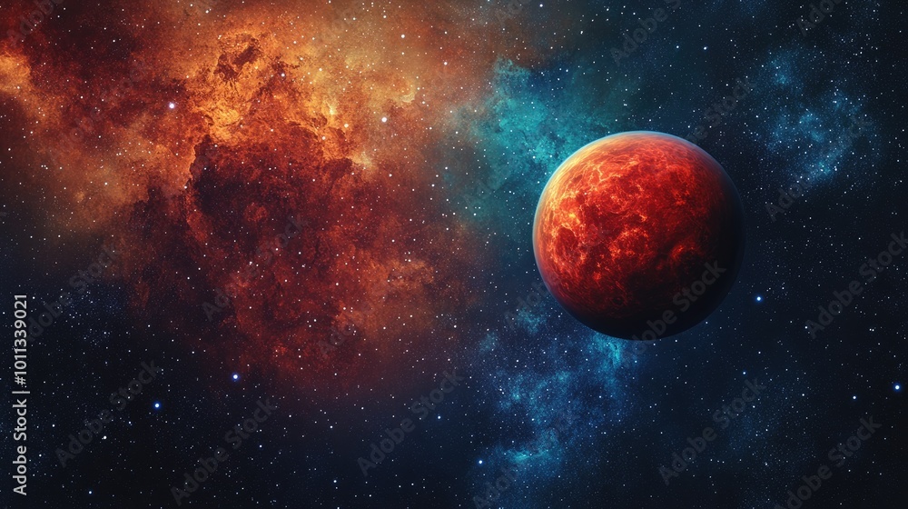 Vibrant red planet in the cosmos against a backdrop of stars Celestial scene Ideal for space themed wallpapers Vibrant red planet in the cosmos against a backdrop of stars Celestial scene Ideal for space themed wallpapers