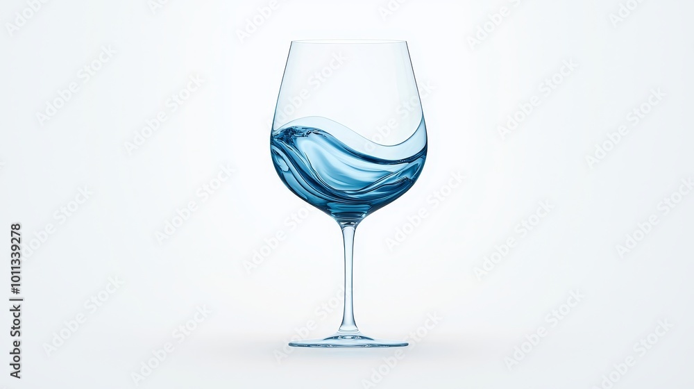Water in Wine Glass Blue Liquid Swirl Refreshing Drink Isolated on White Water in Wine Glass Blue Liquid Swirl Refreshing Drink Isolated on White