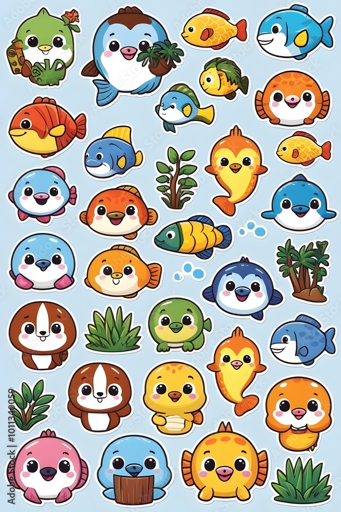 cartoon fish stickers on a sheet cartoon fish stickers on a sheet