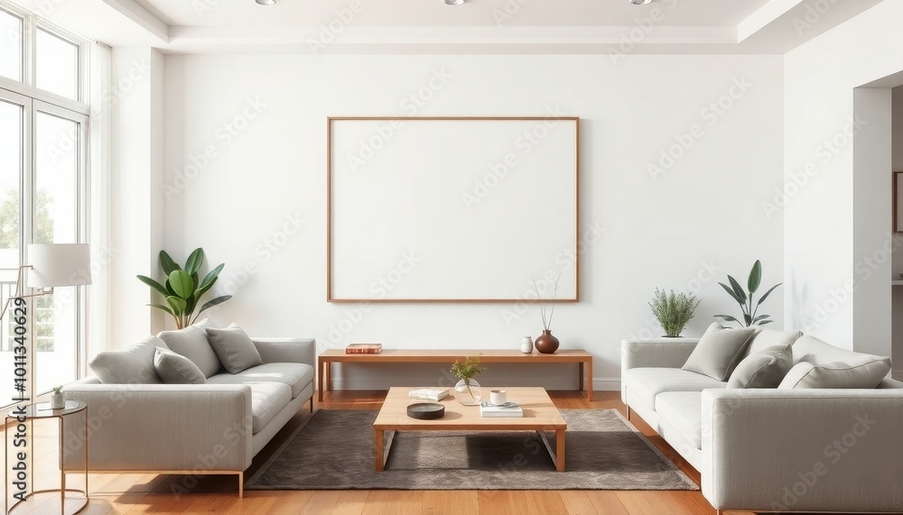 Serene Elegance: A Modern Minimalist Living Room with Clean Lines and Subtle Hues Serene Elegance: A Modern Minimalist Living Room with Clean Lines and Subtle Hues
