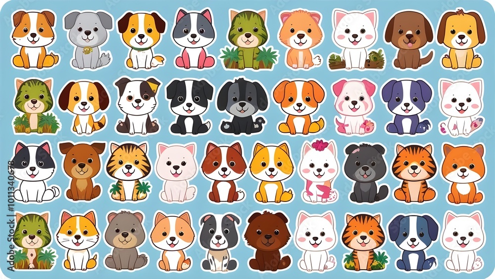 Fototapeta premium cartoon pets stickers on a single sheet
