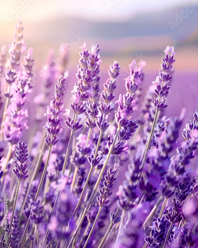 Lavender Field in Bloom, Soft Purple Flowers in Sunlight