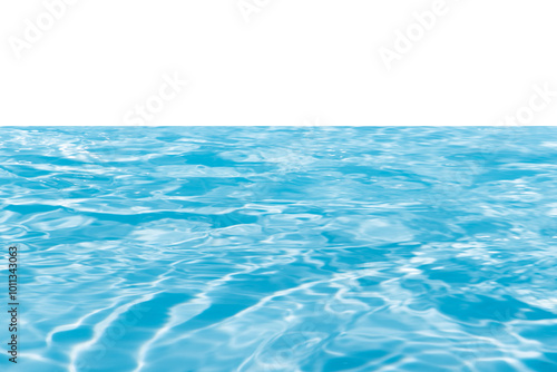 Blue water with ripples on the surface. Defocus blurred transparent blue colored clear calm water surface texture with splashes and bubbles. Water waves with shining pattern texture background.