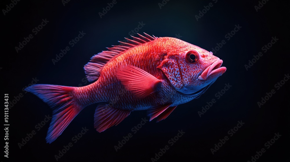 A highly detailed red snapper fish displayed against a dark backdrop highlighting its vibrant color and intricate texture A highly detailed red snapper fish displayed against a dark backdrop highlighting its vibrant color and intricate texture