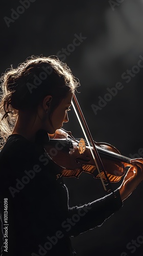 Side View of a Violinist Playing Under a Spotlight photo