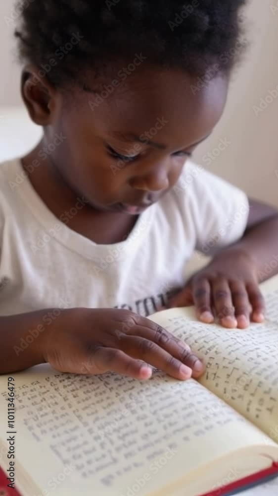 vertical slow motion video of an african american girl reading a Braille book vertical slow motion video of an african american girl reading a Braille book