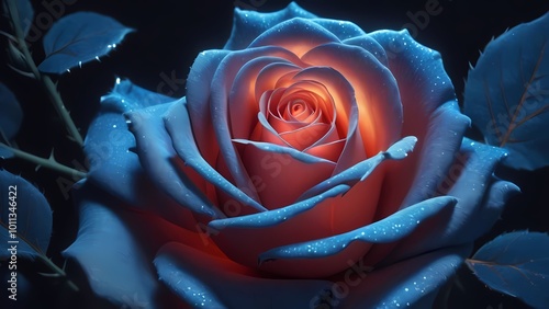 red rose on blue