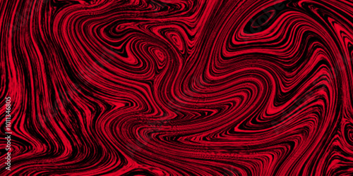 Abstract red acrylic pour liquid marble surface design. Liquified swirl blue color art pattern, creative design templates. Seamless grunge, smooth fabric design texture on a red background.