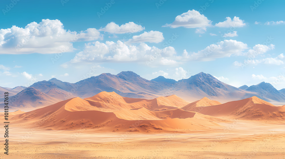 Naklejka premium An aerial view of the Sahara desert at sunset. A panorama of desert landscape.