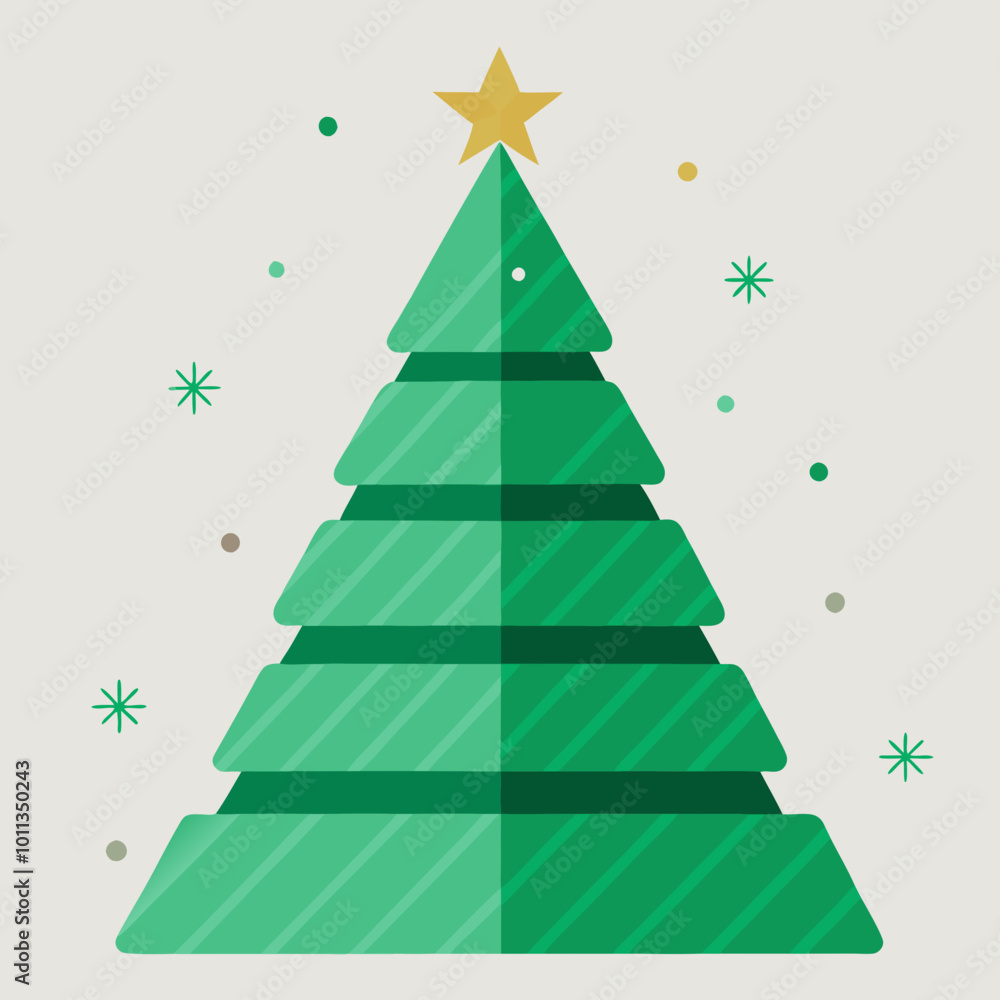 Geometric Christmas tree with star and decorations in flat style Geometric Christmas tree with star and decorations in flat style