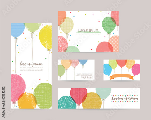 hand drawn balloon illustration cards for invitation, birthday	