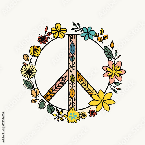 Peace symbol hand drawn vector illustration. Circle international peace icon for anti war or nuclear disarmament photo