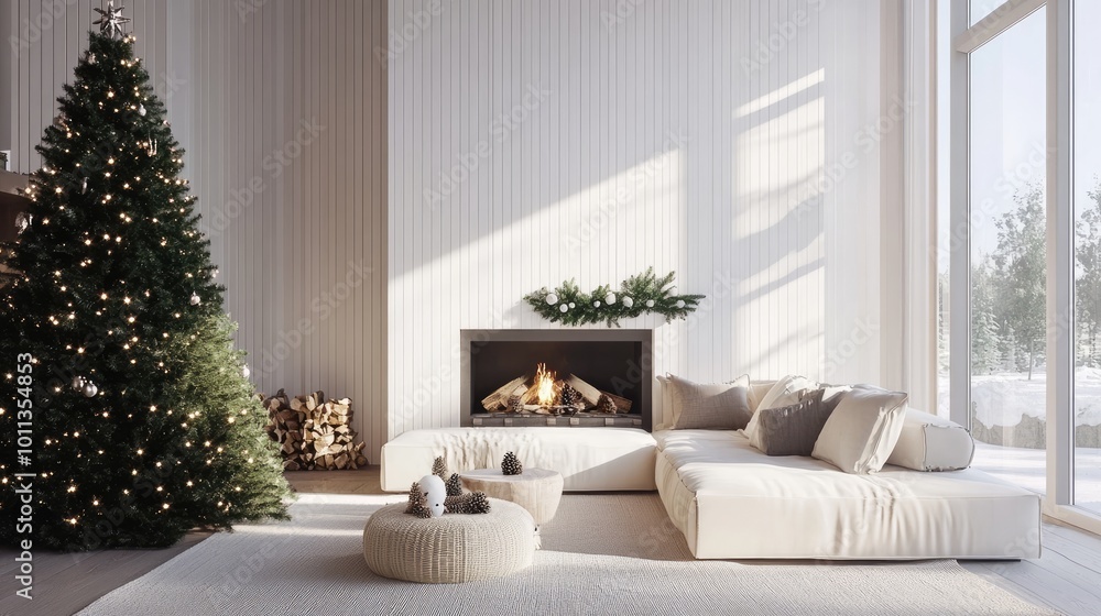 Sleek Christmas decor with alternating white stripes and minimal holiday accents, perfect for a modern festive touch Sleek Christmas decor with alternating white stripes and minimal holiday accents, perfect for a modern festive touch