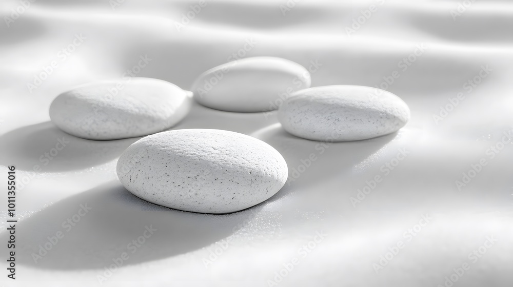 Smooth white pumice stones arranged in a minimalist composition, set against a monochromatic background with soft lighting, evoking a zen garden aesthetic for wellness themes. Smooth white pumice stones arranged in a minimalist composition, set against a monochromatic background with soft lighting, evoking a zen garden aesthetic for wellness themes.