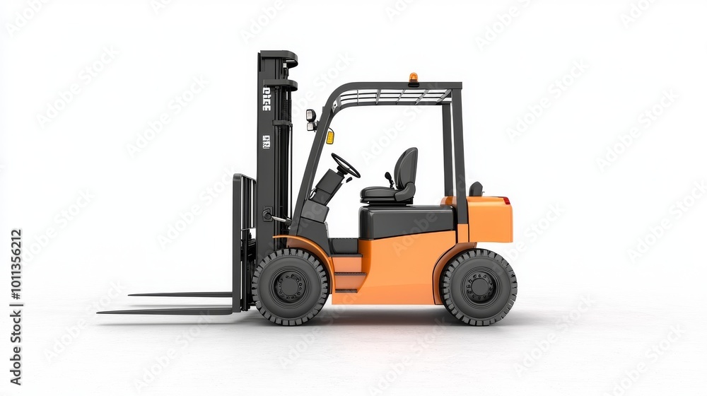 Side View of a Modern Forklift in an Industrial Setting Ready for Lifting Materials Side View of a Modern Forklift in an Industrial Setting Ready for Lifting Materials