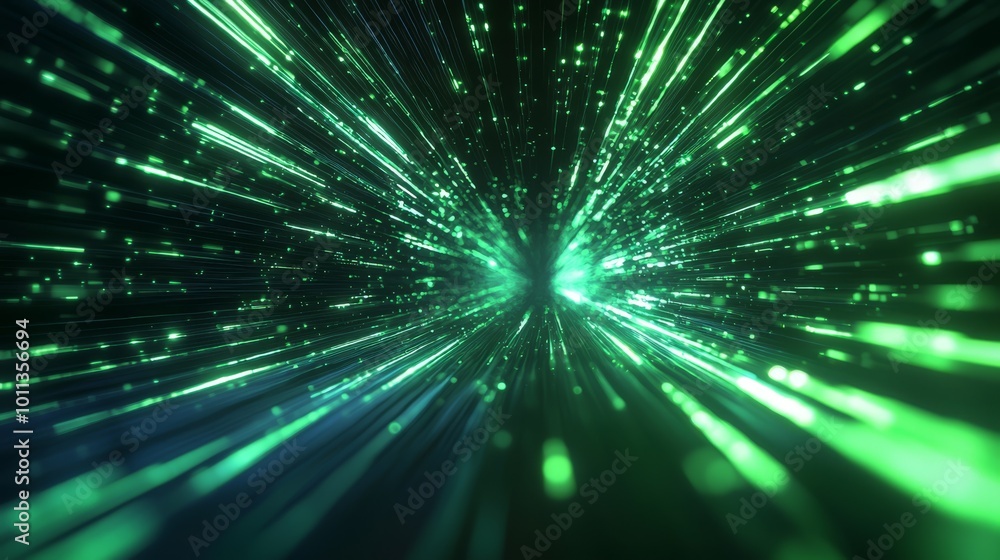 Dynamic Green Light Rays Creating a Burst Effect in a Dark Space Dynamic Green Light Rays Creating a Burst Effect in a Dark Space