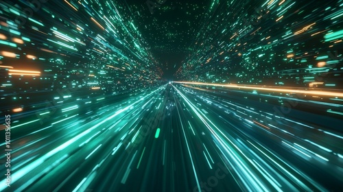 Dynamic Light Streaks Create a Futuristic Tunnel Effect in Vibrant Colors During a Digital Journey