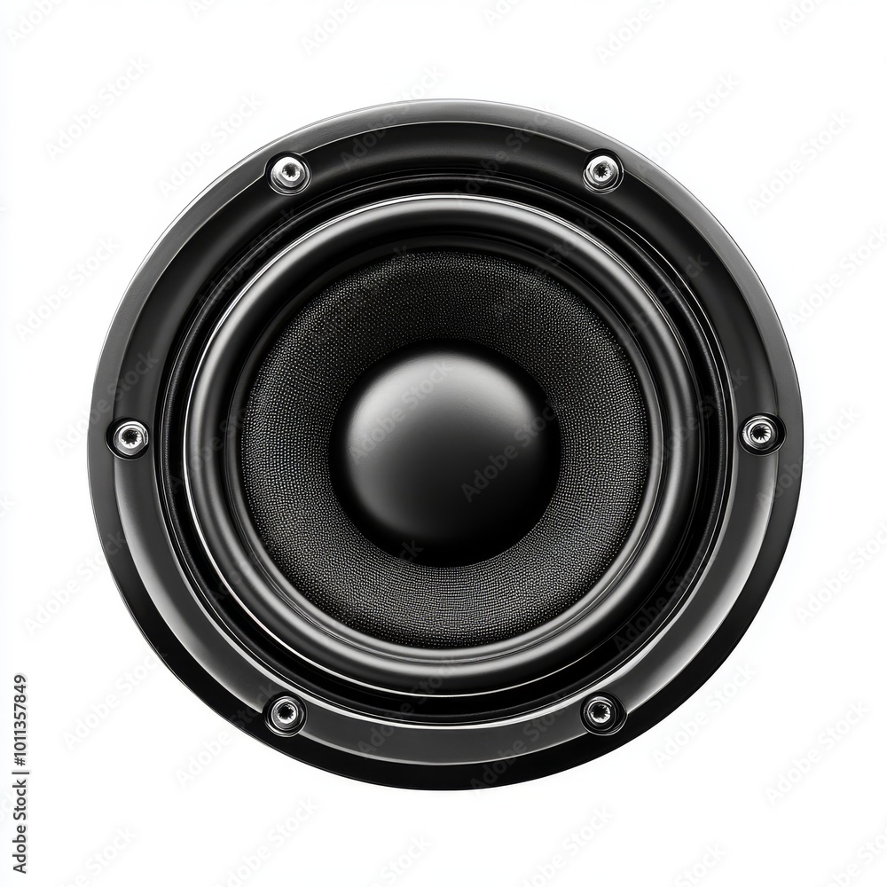 Close-up of a Black Speaker Cone Mounted on a Flat Surface Showcasing Its Detailed Design and Texture Close-up of a Black Speaker Cone Mounted on a Flat Surface Showcasing Its Detailed Design and Texture