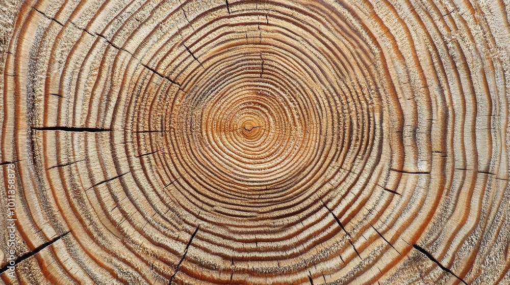 Naklejka premium Close-up View of a Tree Stump Showcasing Intricate Growth Rings, Revealing Its Age and History