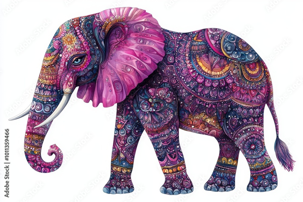 Obraz premium Colorful Elephant Adorned With Intricate Patterns on a Plain Background