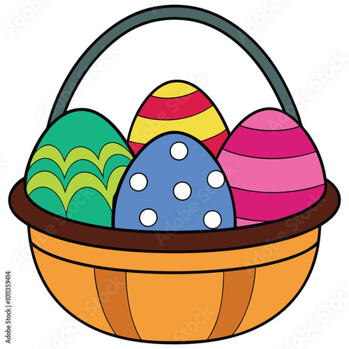 easter eggs in a colorful basket realistic vector illustration