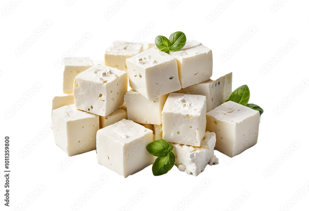 Cube size Feta cheese isolated on a white background. Cut out Cube size Feta cheese isolated on a white background. Cut out