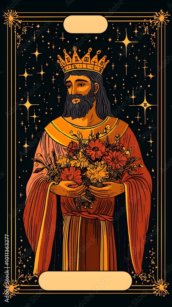 Fototapeta premium King figure with flowers on Tarot card design