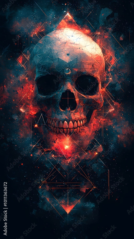 Dark Occult Skull Illustration with Geometric Design Dark Occult Skull Illustration with Geometric Design