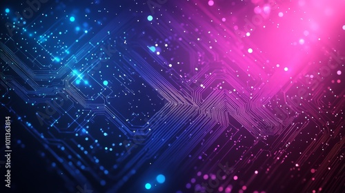 Colorful Abstract Digital Circuit Background With Glowing Particles and Light Effects