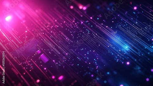 Vibrant Abstract Digital Background With Glowing Lines and Particles in Shades of Pink and Blue