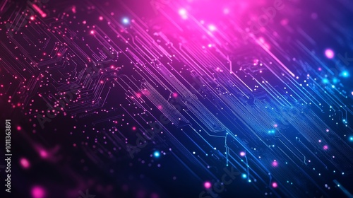 Abstract Digital Background With Vibrant Pink and Blue Patterns Showcasing Technological Elements
