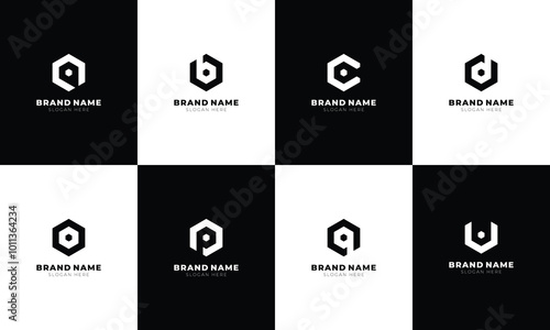 Polygon Shape Vector Lettermark Logos with Initials A, B, C, D, O, P, Q, and U