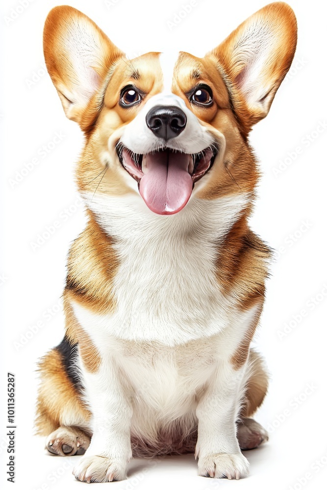 Happy Corgi Smiling Cheerfully While Sitting With Ears Perked up Against a White Background Happy Corgi Smiling Cheerfully While Sitting With Ears Perked up Against a White Background
