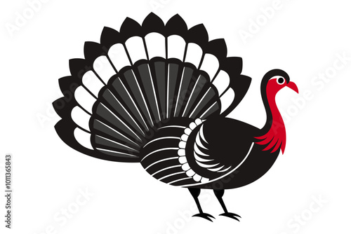 Detailed Turkey Line Art Vector Illustration with Fanned Feathers for Stunning Visual Appeal 