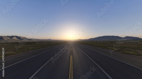 Long-term success requires perseverance, illustrated in this endless road bathed in warm sunset light.