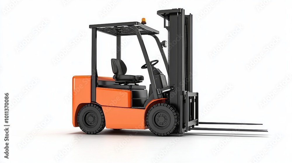 Orange Electric Forklift in a Warehouse Ready for Material Handling Tasks Orange Electric Forklift in a Warehouse Ready for Material Handling Tasks