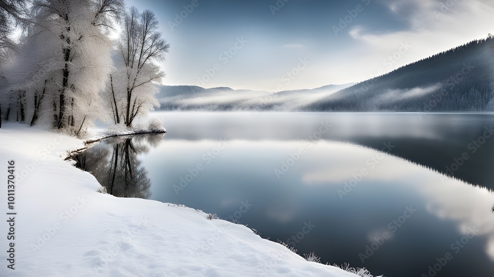 Fototapeta premium lake with winter