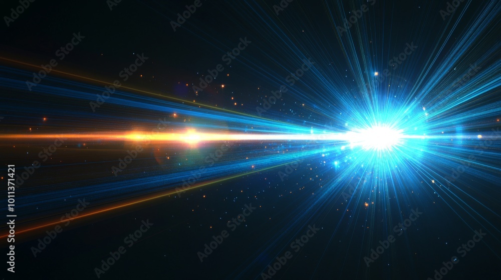 Fototapeta premium Vibrant Blue Explosion of Light With Radiant Beams in a Dark Space Background