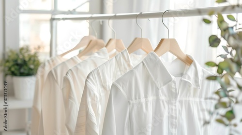 Clean clothes hanging on drying rack