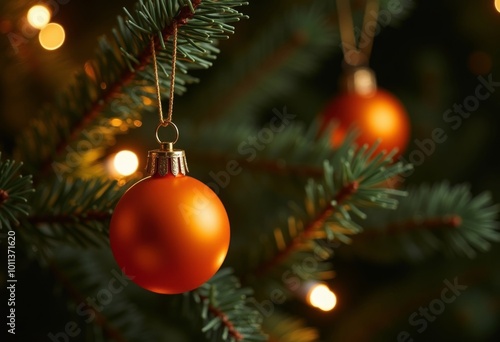 orange Christmas decoration on the Christmas tree, ai generated