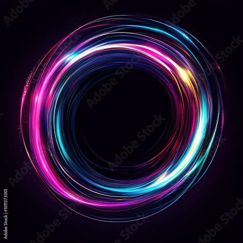 Colorful Swirling Light Patterns Create a Vibrant Circular Design Against a Dark Background