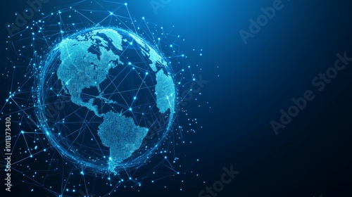 Digital Networked Globe, Global Communications. World Connectivity, Data Exchange Visualization.