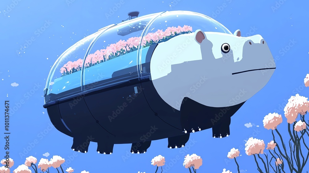 Fototapeta premium Baby pygmy hippo in a time machine