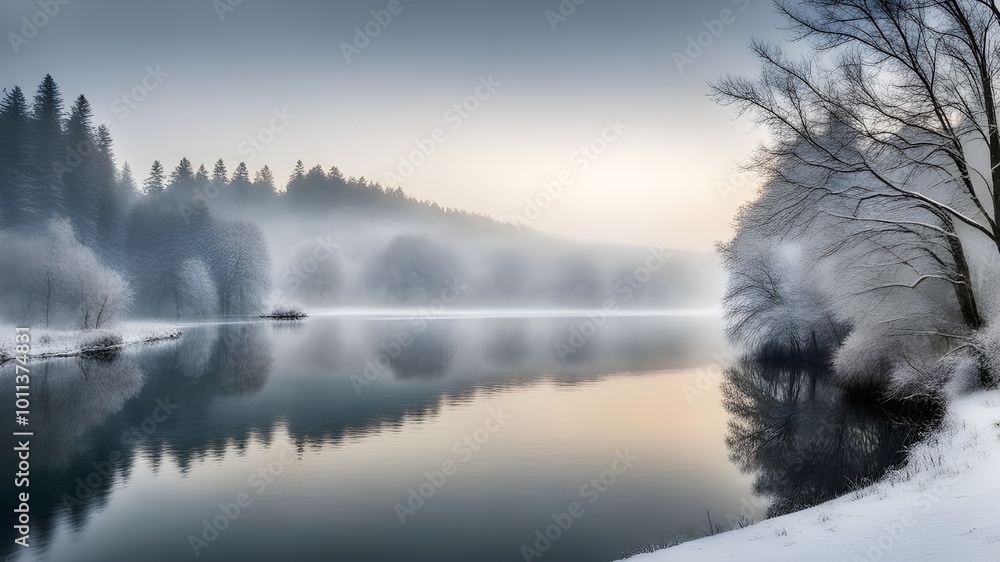 Fototapeta premium lake with winter