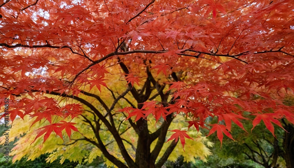 Beautiful scenics of Japanese maple leaves in nature park with the Autumn sunshine. Travel, vacation and holiday concept 5
