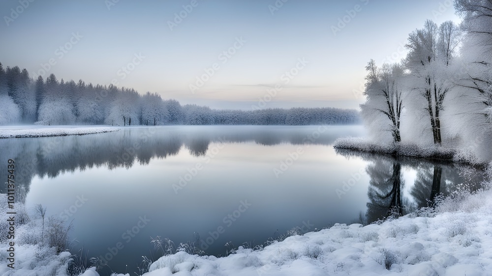 Fototapeta premium lake with winter