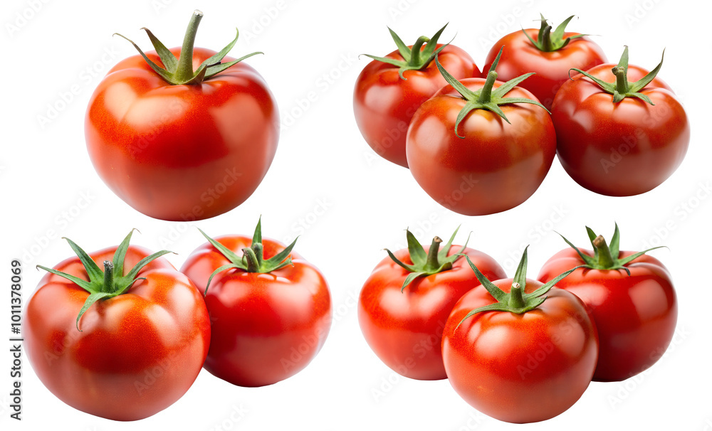 Set of tomatoes, on an isolated transparent background. The concept of tasty and healthy food. Set of tomatoes, on an isolated transparent background. The concept of tasty and healthy food.